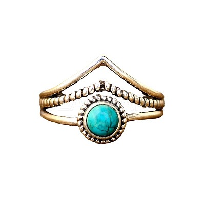 Alloy and Synthetic Turquoise Finger Rings FS-WG19095-04-1