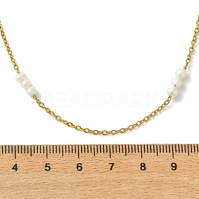 304 Stainless Steel Cable Chain Necklaces with Natural Cultured Freshwater Pearl Beads NJEW-JN06065-1