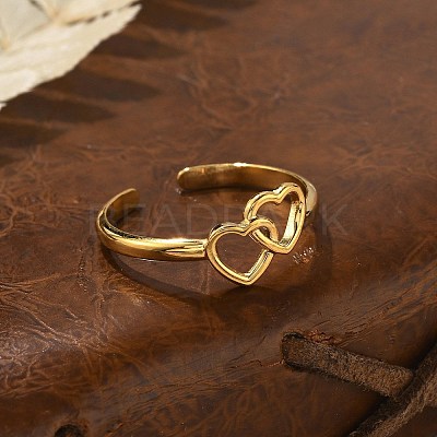 Heart 304 Stainless Steel Open Cuff Rings RJEW-R014-03G-01-1