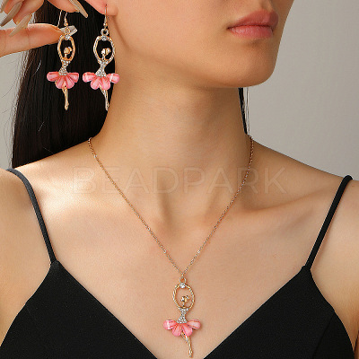 Ballet Girl Alloy Rhinestone Dangle Earring & Pendant Necklaces Sets for Women FS-WG8CE25-03-1