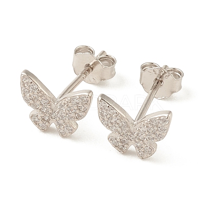 Clear Cubic Zirconia Butterfly Stud Earrings EJEW-G351-01P-1