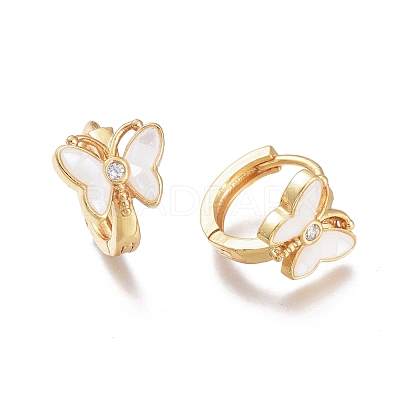 Brass Micro Pave Clear Cubic Zirconia Huggie Hoop Earrings EJEW-I246-01G-1
