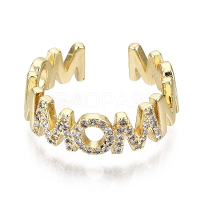 Brass Micro Pave Clear Cubic Zirconia Cuff Rings RJEW-S044-109-NF-1