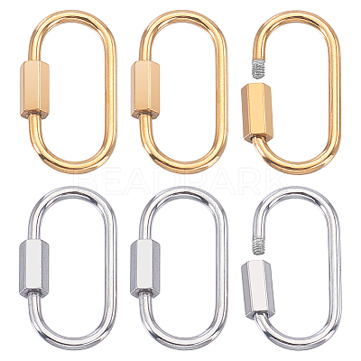 6Pcs 2 Colors 304 Stainless Steel Screw Carabiner Lock Charms STAS-HY0001-77-1