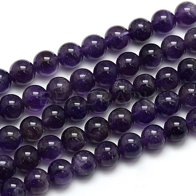 Natural Amethyst Round Bead Strands X-G-L170-8mm-02-1