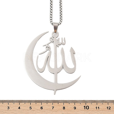 201 Stainless Steel Moon & Arabic Pendants Box Chain Necklaces for Women Men LS-NJEW-R013-02P-1