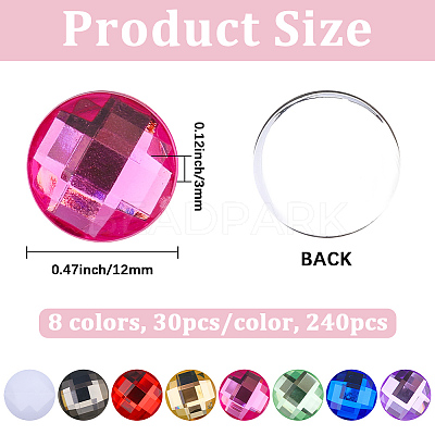 240Pcs 8 Colors Acrylic Rhinestone Cabochons GACR-CY0001-01-1