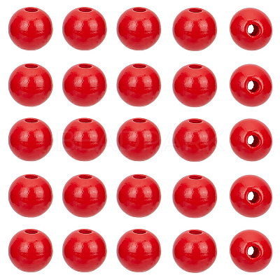 Spray Painted Round Natural Schima Wood Beads WOOD-PA0001-81C-01-1