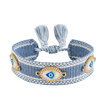 Evil Eye Adjustable Polyester & Alloy & Resin Enamel & Rhinestone Slider Bracelets FS-WG9985D-10-1