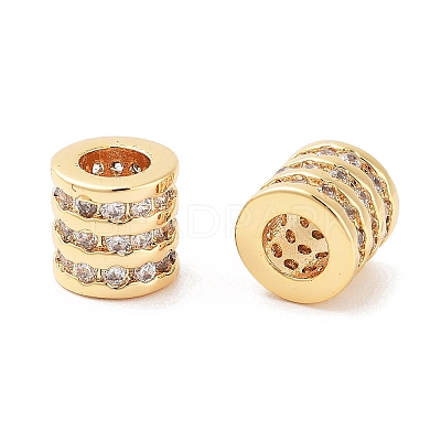 Column Brass Micro Pave Clear Cubic Zirconia Beads KK-S394-05B-1