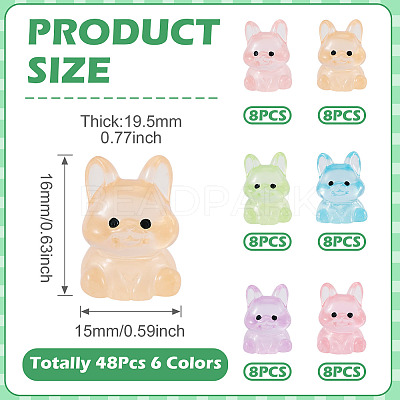 48Pcs 6 Colors Luminous Resin Dog Figurine DJEW-TA0001-43-1