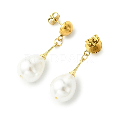 Shell Pearl Beads Dangle Stud Earrings EJEW-JE07034-1