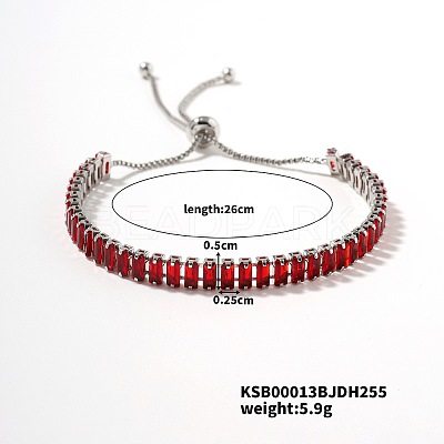 Brass Light Siam Rhinestone Box Chain Slider Bracelets for Women TG7650-5-1