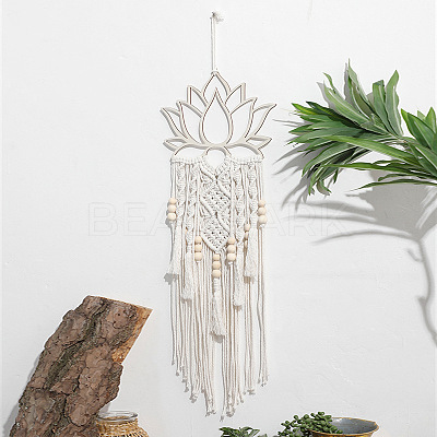 Bohemian Macrame Lotus Wood Wall Hanging Decorations PW-WG80509-01-1