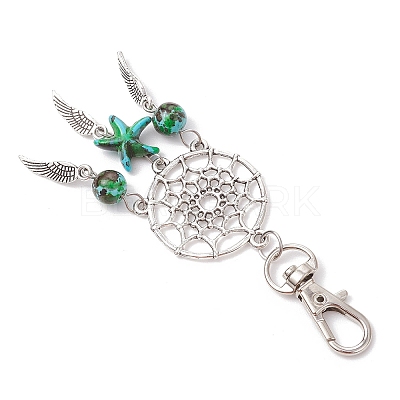 10Pcs 5 Styles Woven Net/Web with Wing Alloy Pendant Decorations HJEW-JM02975-01-1
