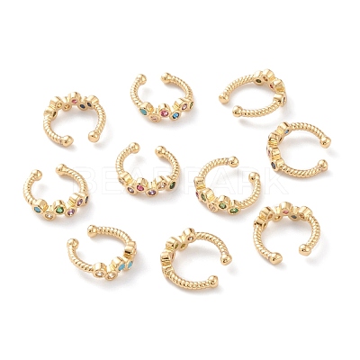 Brass Micro Pave Cubic Zirconia Cuff Earrings EJEW-H109-03G-1