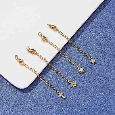 8Pcs 4 Style Brass Micro Pave Cubic Zirconia Chain Extender KK-SZ0005-61-1
