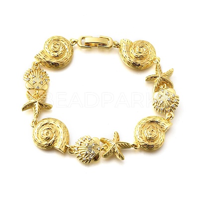 Summer Beach Brass Micro Pave Clear Cubic Zirconia Starfish & Shell Shape Link Chain Bracelets LS-BJEW-C118-02A-G-1