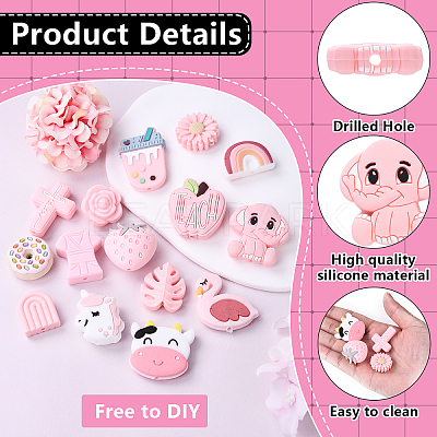15Pcs 15 Styles Food Grade Eco-Friendly Silicone Focal Beads SIL-YW0001-51-1