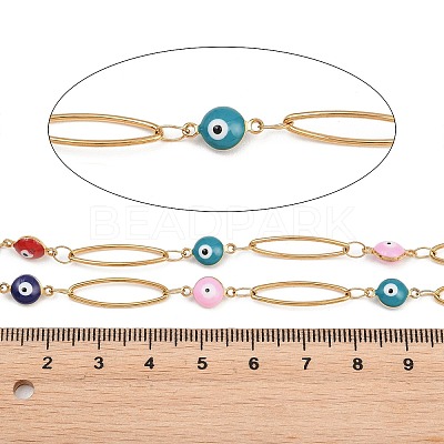 304 Stainless Steel Enamel Evil Eye & Horse Eye Link Chains CHS-K021-11G-01-1