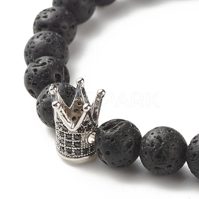Natural Lava Rock & Non-magnetic Synthetic Hematite Round Beads Energy Power Stretch Bracelets Sett BJEW-JB07051-02-1