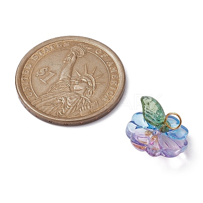 Transparent Glass Flower with Acrylic Leaf Pendants PALLOY-JF02260-1