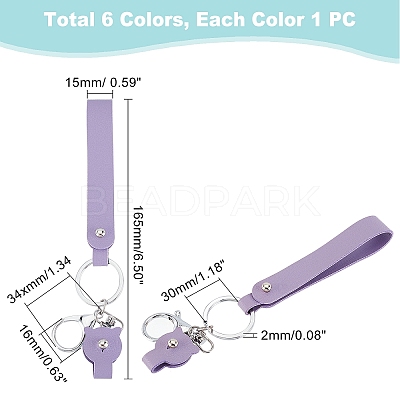 6Pcs 6 Colors Cattlehide Leather Wrist Strap Keychains KEYC-WR0001-12-1