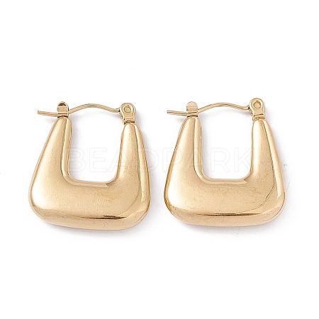 Ion Plating(IP) 304 Stainless Steel Trapezoid Thick Hoop Earrings for Women EJEW-B018-07G-1