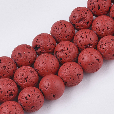 Spray Painted Natural Lava Rock Beads Strands G-N0324-B-05-1