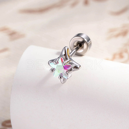 Brass Pave Cubic Zirconia Star Cartilage Earrings FS-WGEAB67-01-1
