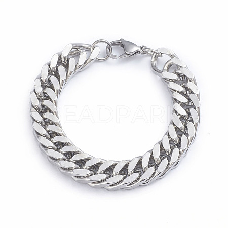 Tarnish Resistant Men's 304 Stainless Steel Diamond Cut Cuban Link Chain Bracelets BJEW-L673-002A-P-1