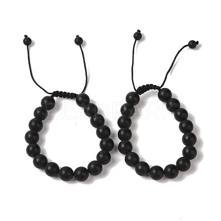 10mm Round Natural Black Onyx(Dyed & Heated) Braided Bead Bracelets BJEW-C067-01C-29-1