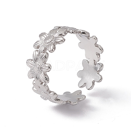 304 Stainless Steel Ring Flower Wrap Open Cuff Ring for Women RJEW-C045-17P-1