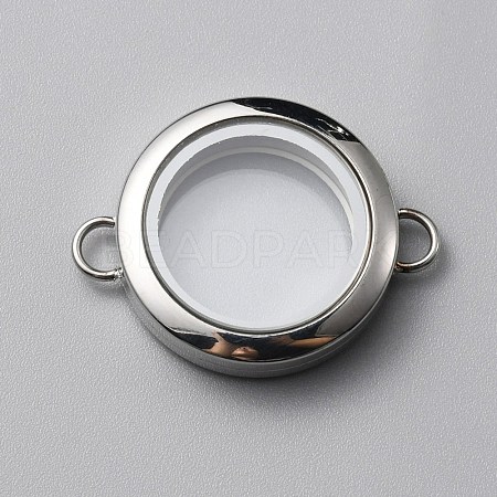 Flat Round 304 Stainless Steel Floating Lockets Connector Charms FIND-WH0032-57P-02-1