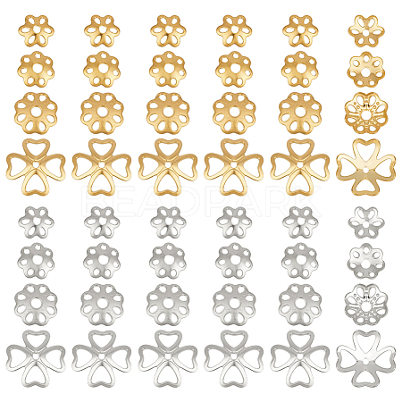 48Pcs 8 Styles 925 Sterling Silver Bead Caps STER-PH0004-60-1