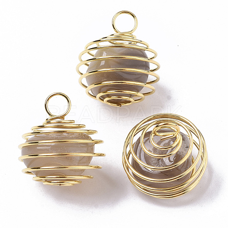 Iron Wrap-around Spiral Bead Cage Pendants IFIN-R239-08G-1