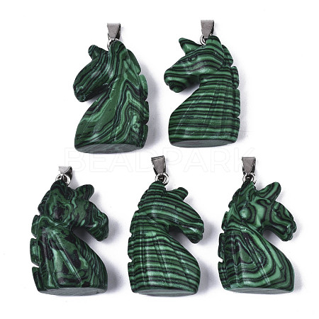 Carved Synthetic Malachite Pendants G-N0327-002H-1
