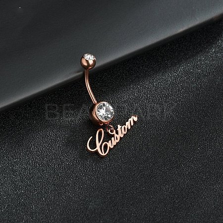 316L Surgical Stainless Steel Crystal Rhinestone Customized Letter Dangle Bell Rings WG2E06F-03-1