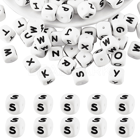 20Pcs White Cube Letter Silicone Beads 12x12x12mm Square Dice Alphabet Beads with 2mm Hole Spacer Loose Letter Beads for Bracelet Necklace Jewelry Making JX432S-1
