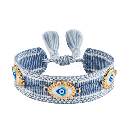Evil Eye Adjustable Polyester & Alloy & Resin Enamel & Rhinestone Slider Bracelets FS-WG9985D-10-1