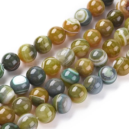 Natural Striped Agate/Banded Agate Beads Strands G-G582-10mm-44-1
