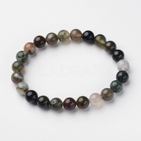 Natural Indian Agate Round Bead Stretch Bracelets BJEW-L594-A06-1