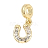 Brass Clear Cubic Zirconia Horseshoe European Dangle Charms KK-Q028-56G-1