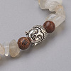 Natural White Moonstone and Wood Beads Stretch Bracelets BJEW-JB03859-02-2