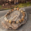 Cube Natural Picture Jasper & Synthetic Non-magnetic Hematite Beads Stretch Bracelets for Women Men PF6426-12-1