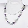 Natural Amethyst & Fluorite Beaded Tiered Necklaces NJEW-JN01707-2