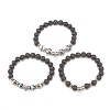 3Pcs 3 Style Natural Lava Rock & Tibetan Agate Stretch Bracelet with Alloy Tube Beaded BJEW-JB08322-4