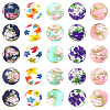 30Pcs 5 Styles Round with Flower Food Grade Eco-Friendly Silicone Beads SIL-SC0002-02-1