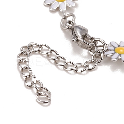 Enamel Daisy Link Chain Necklace NJEW-P220-01P-01-1