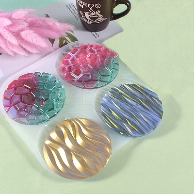 Flat Round with Water Ripple Cup Mat Silicone Molds X-DIY-L065-03-1
